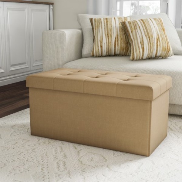 Hastings Home Folding Storage Bench Ottoman- 30" Tufted Foam Padded Lid- Removeable Bin by Hastings Home (Beige) 353384YMH